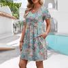 Fashion Summer Spring Short Sleeve V-Neck Casual Dresses Unique Design