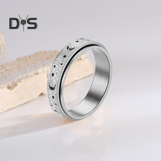 Anello da donna e da uomo Anello con stella della luna Fidget Spinner Anello antistress in acciaio inossidabile per coppie Anello rotante Regalo di gioielli