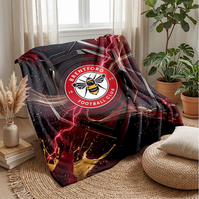 Brentford Football Print Flannel Blanket, Soft Warm Lightweight Throw Blanket for Sofa Bed Camping
