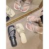 2025 Sommer neue ins koreanische Version Schleife Sandalen Damen flachsohlige Fee Strass Zehen cool Slipper Damen Oberbekleidung
