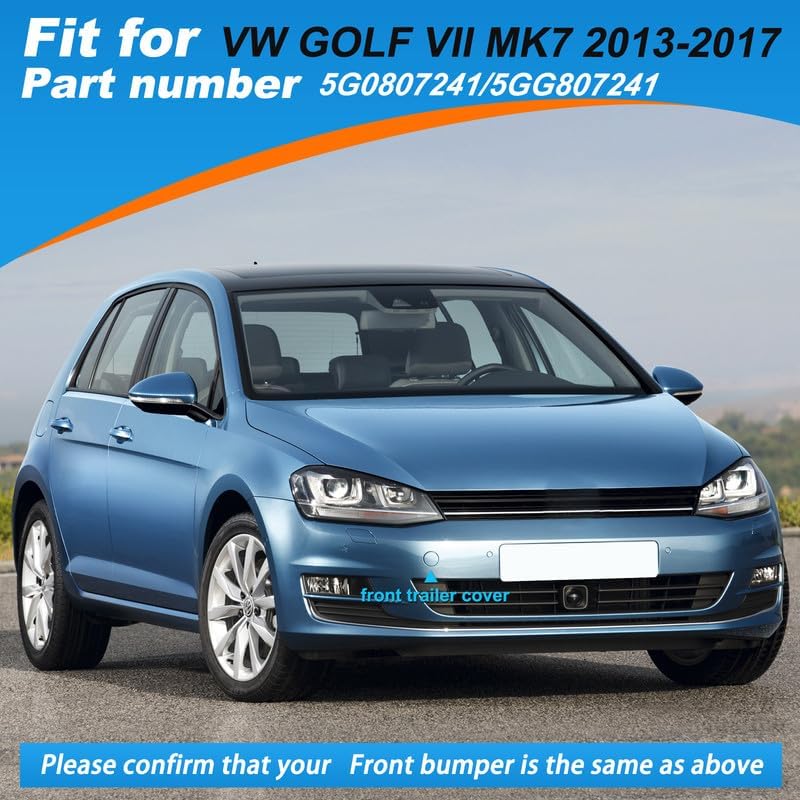 Car Front Bumper Tow Hook Cover Fit for VW Golf VII MK7 2013 2014 2015 2016 2017 Towing Eye Cap Trailer Cover 5G0807241 5GG807241 (Silver, Passenger