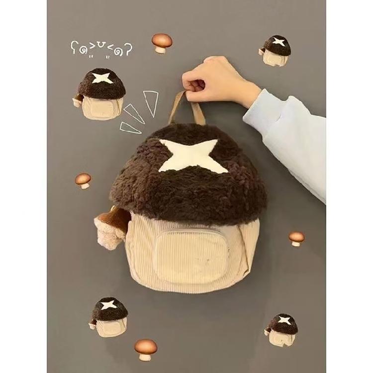Girls Cartoon Mushroom Backpack Student School Bag Travel Bag Autumn Winter Dolls Bag Plush Backpack
