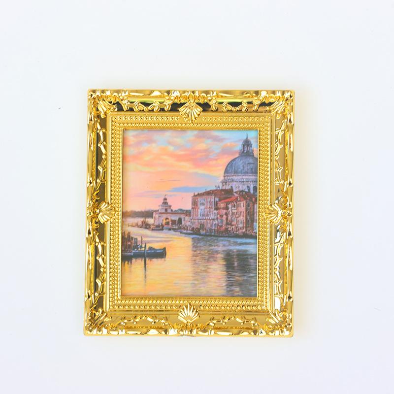 1Pcs Doll House Wall Mural Ornaments 1:12 Scale Dollhouse Oil Painting Vintage Character Landscape Picture Mini Photo Frame