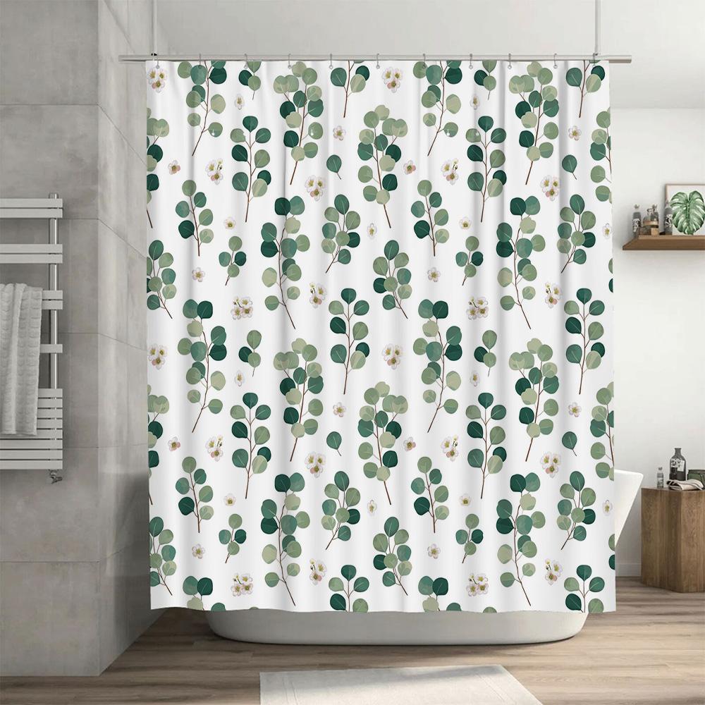 Modern Green Eucalyptus Shower Curtain White Watercolor Floral Bath Decor for Bathroom Decorations