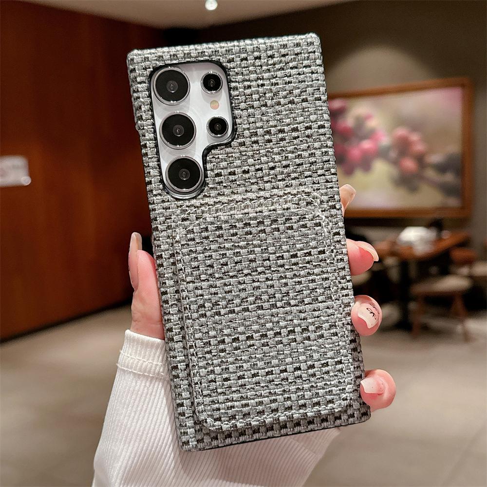 

Luxury Leather Weave Pattern Card Slots Holder Wallet Case For Samsung S25 S22 S23 S24 Ultra Plus Matte Colorful Pocket Cover For Samsung S22