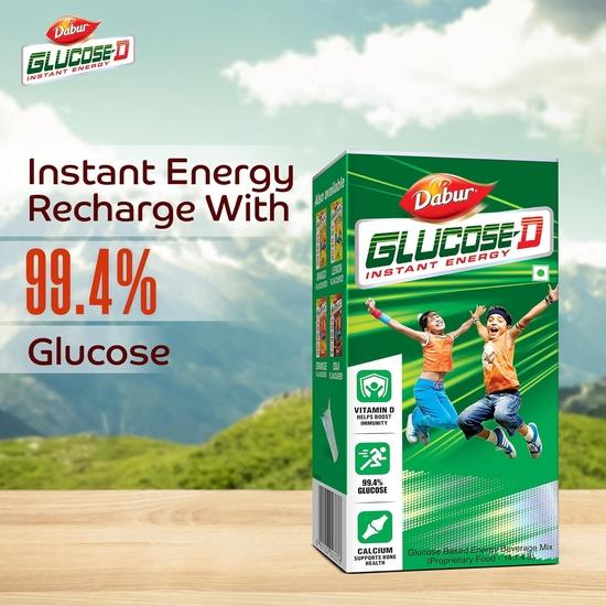Dabur Glucose-D Saftig & Lecker - 1 kg Pulver (Karton) | Sofortige Energieaufladung mit 99,4 % Glukose | Vitamin D stärkt das Immunsystem