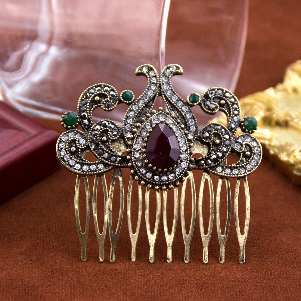 

Ретро Винтаж Богемия Турецкий Женский Гребень для Волос Ювелирные Изделия Античный Золотой Цвет Кристалл Арабский Банкетный Бижутерия