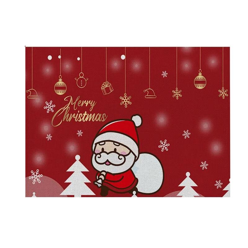 1PC Christmas Decorative Kitchen Placemat Tree Santa Snowman Coaster Dining Table Mats Linen Pad Bowl Cup Mat Xmas Home Decor