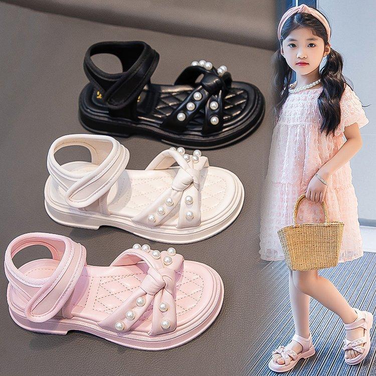 Little Girl Sandals Girls Summer New Pearl Children's Shoes Girls Foreign Princess Shoes Non-slip Beach Shoes