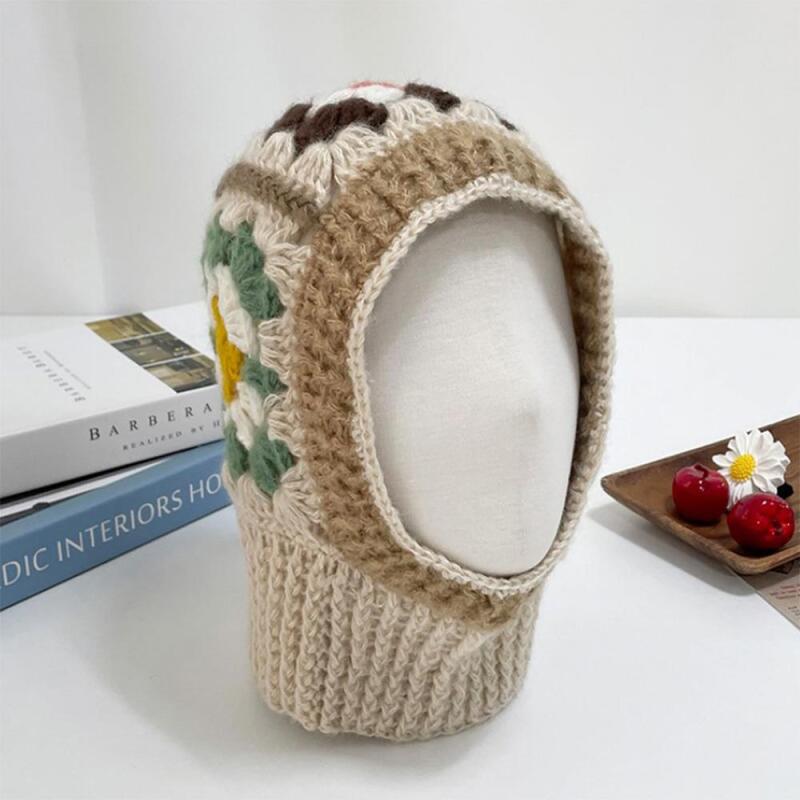Keturi Knit Hood Women s Floral Hat Knitted Balaclava black