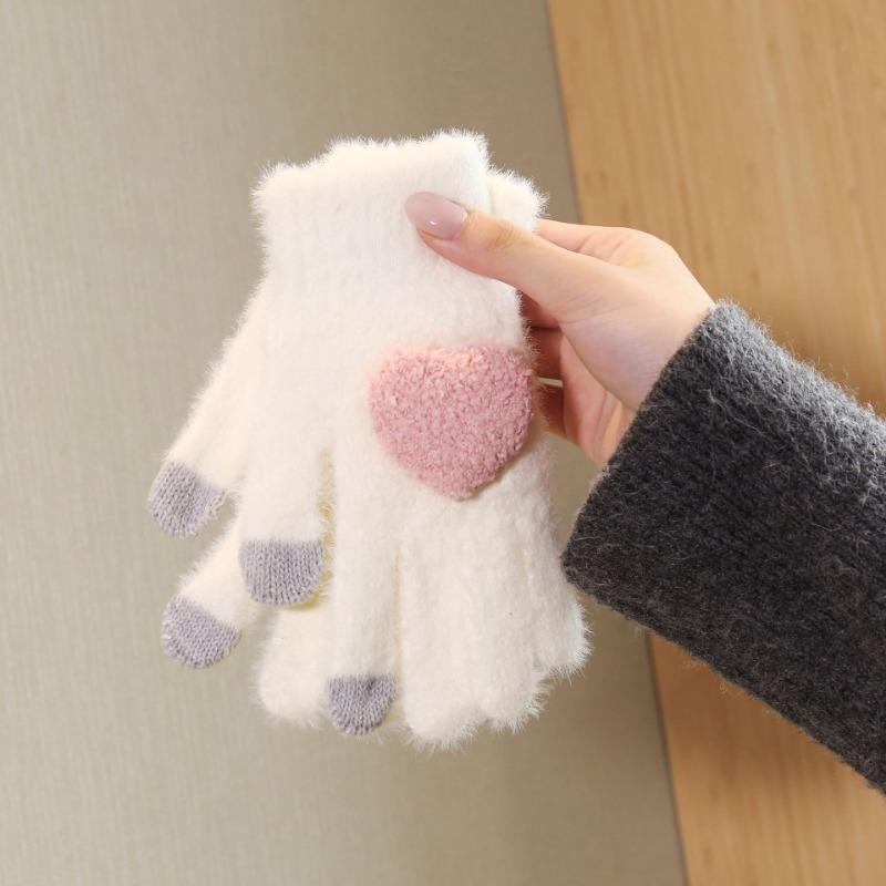 Gloves Women's Warm Fleece Thickened Cold Protection Student Five-Finger Autumn and Winter Cycling Design