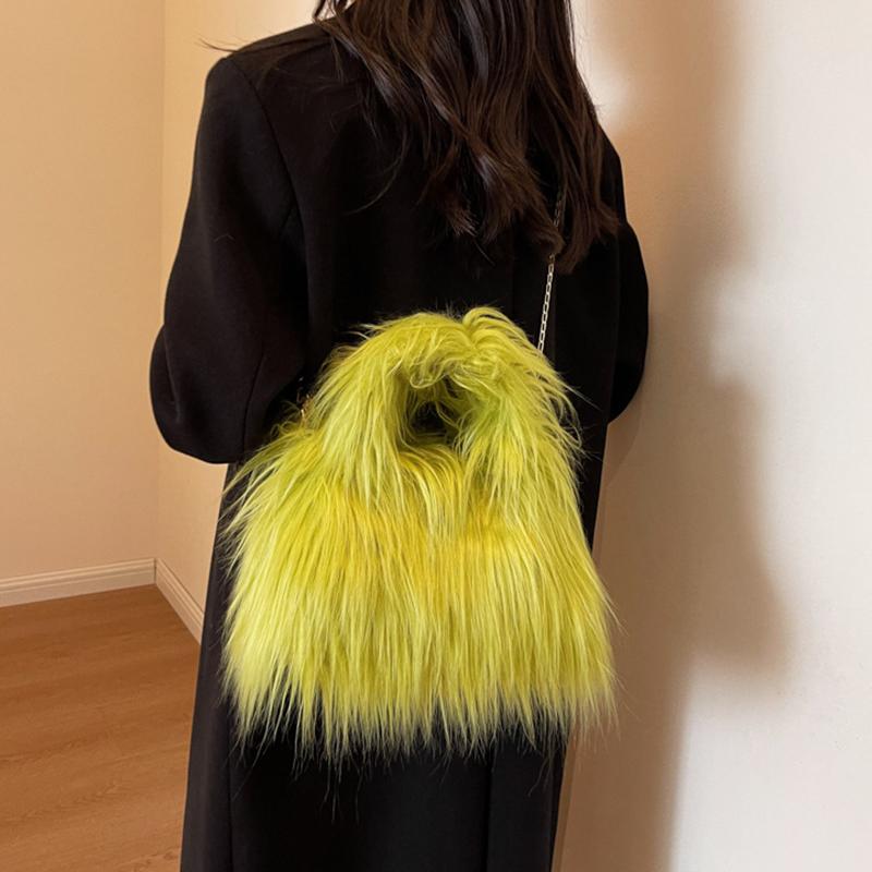 Yogodlns Měkký plyš Dámské Zimní Teplé Tašky přes rameno Móda Candy Barva Řetízková taška Crossbody Telefon Peněženka a kabelky