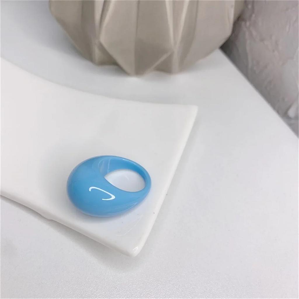 Retro  Cool Colorful Clear Resin Oval Rings Charm Acrylic Water Droplets Shape for Women Girls Travel Summer Popular Jewelry