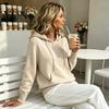 Daily Wear Hoodie Women Knit for Fall Winter, Long Sleeve Pullover Sweater Cozy Autumn Outerwear with Front Pocket, Solid Color Casual Hooded Top