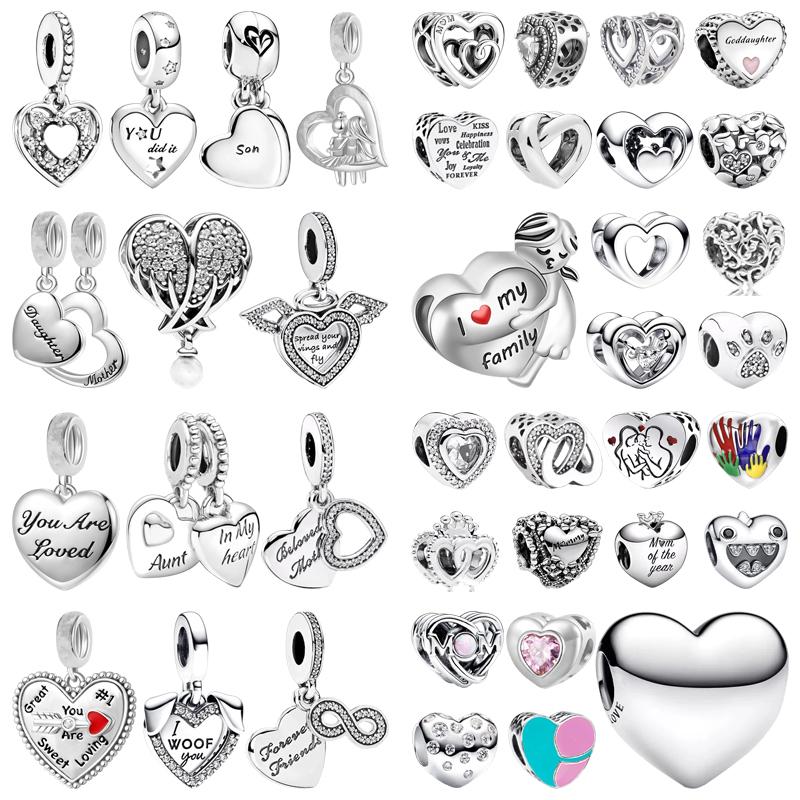 Diy Women Jewelry Gifts Sparkling Hearts Series Charms Leveled Hearts Openwork Mom&Heart Beads Fit Original Bracelet Accessories