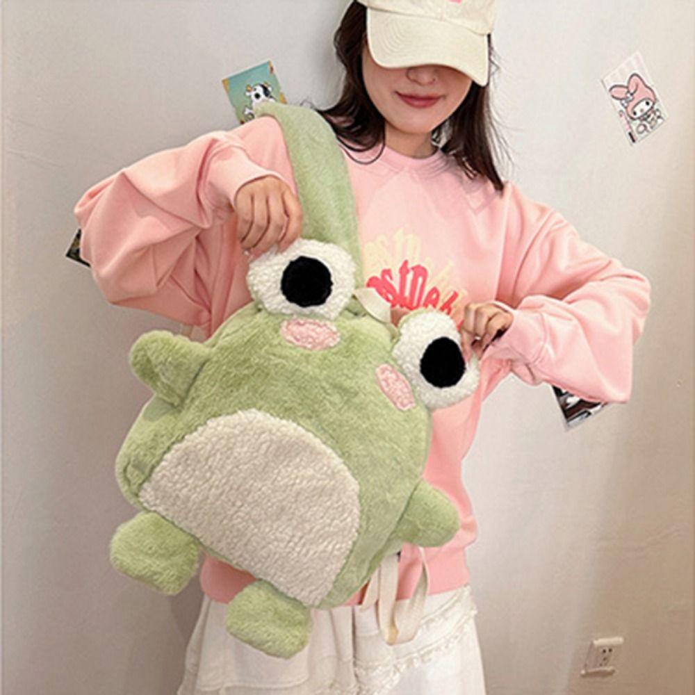 Fashion 3D Cartoon Frog Backpack Plush Animal Frog Shoulder Bag  Birthday Gift