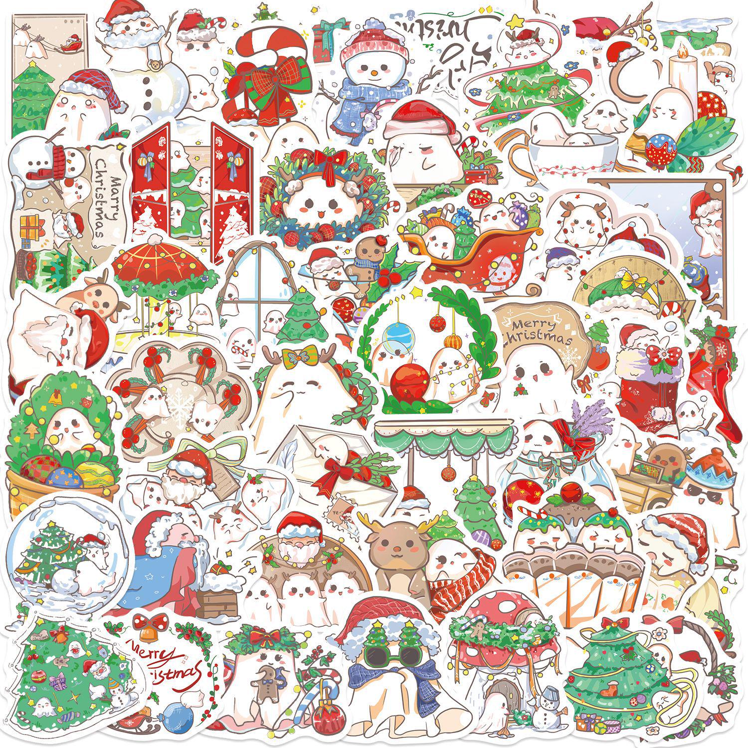 50 Christmas Ghost Stickers: Cartoon Graffiti for Phone Cases & Scrapbooks, Self-Adhesive & Waterproof. 275 Styles