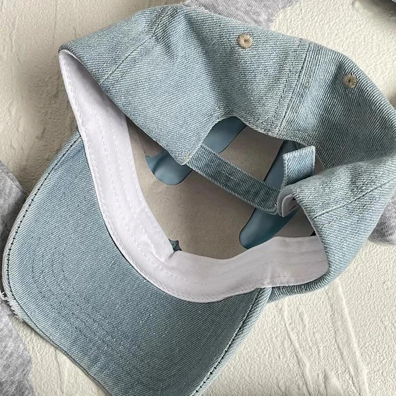 Y2K Style Denim Blue Baseball Cap Newjeans Minji Haerin Omg Stage Long Rabbit Ear Hat Fashion Hip-Pop Cap Couple Birthday Gifts