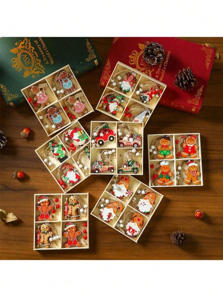 12pcs/set Faceless Old Man Christmas Wooden Pendant Box Set Christmas Tree Small Pendant Christmas
