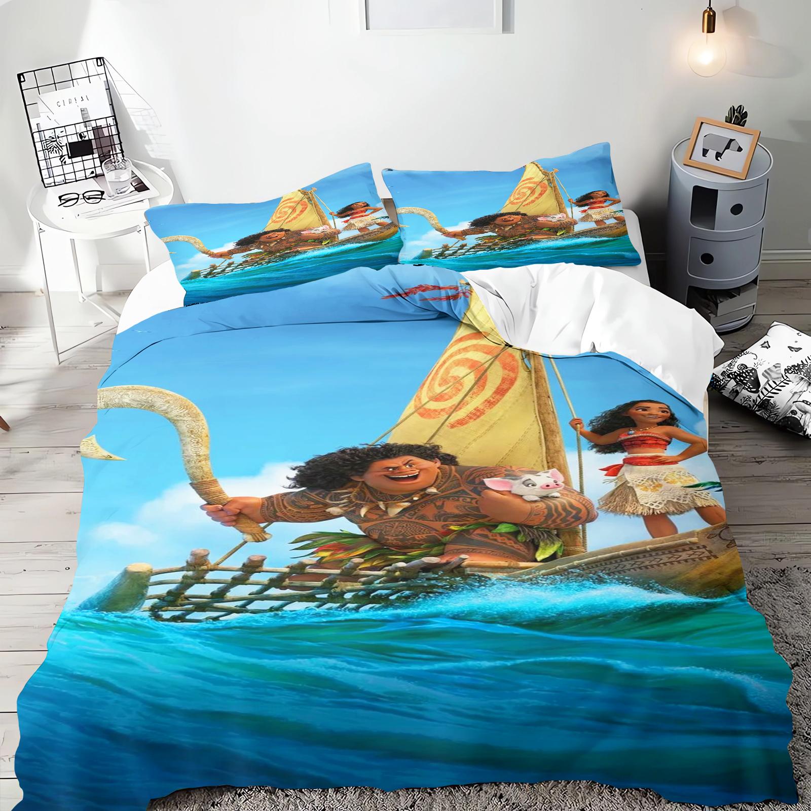 

Комплект постільної білизни Moana Покривало Постільна білизна 3D Дитячий комплект постільної білизни 3 шт. 1 наволочка на ковдру Розмір King EU Single(135*200cm)3pcs