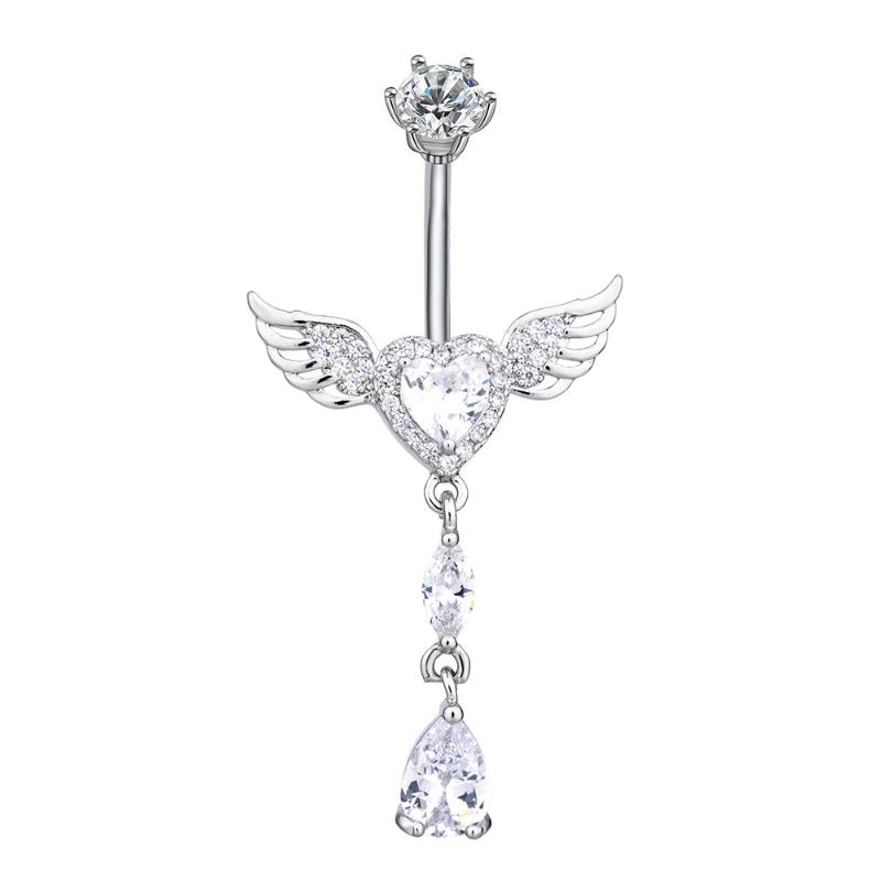 Wing Heart Belly Button Rings Shiny Inlay Dangle Hypoallergenic Steel Navel Piercing For Beach Parties Daily Wear