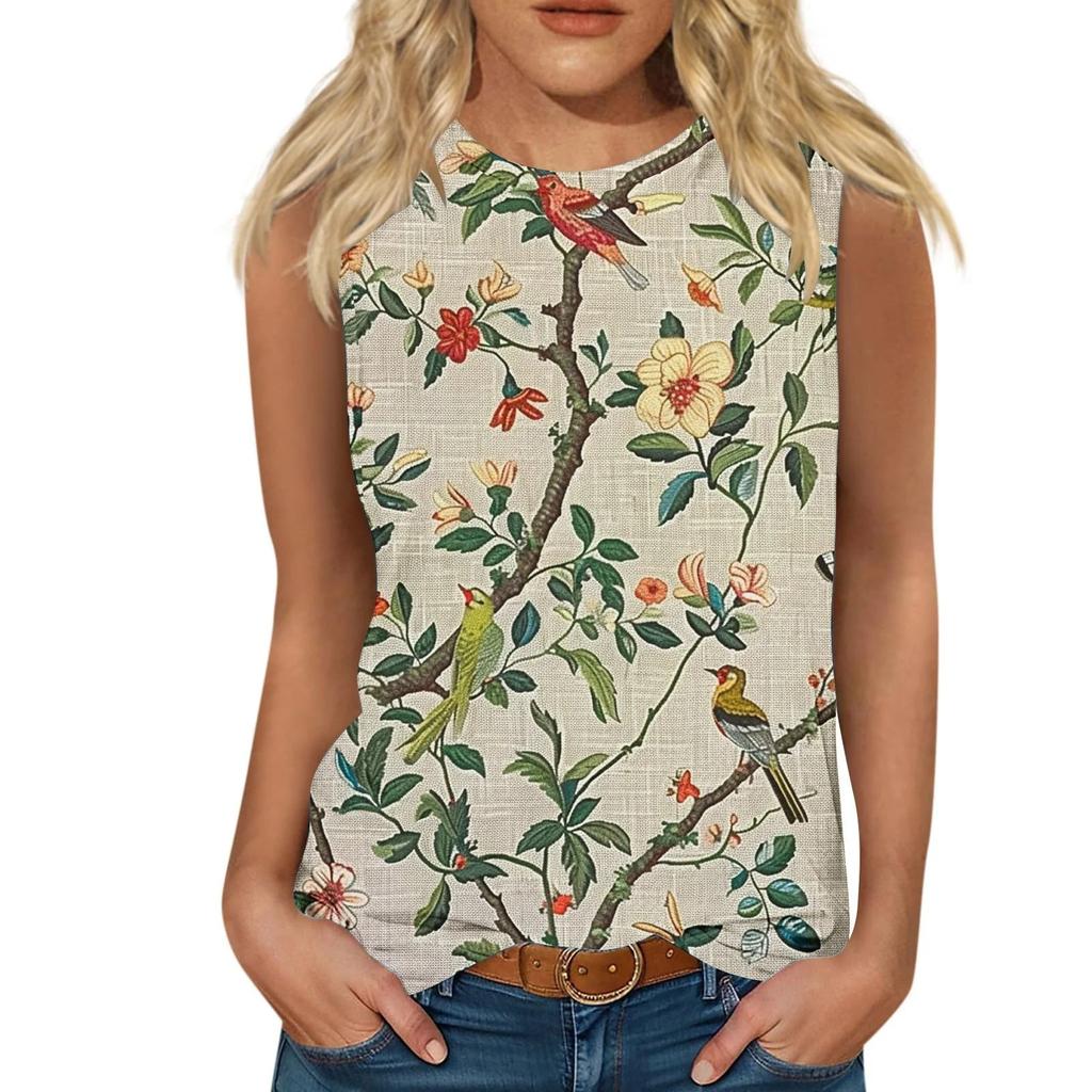 Blumenmuster 3D-Druck Tanktops Damen Sommer O-Ausschnitt Lässige Weste Schulterfrei Y2k Elegant Ärmelloses Top Camisole Damenbekleidung