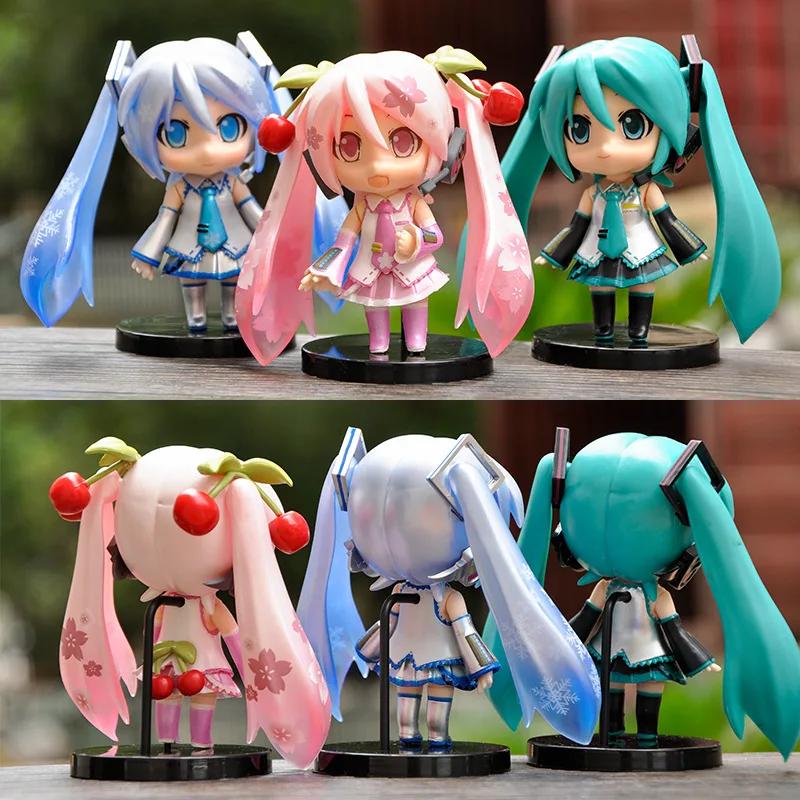Hatsune Miku Figure Mini Character Ornaments Kawai Pink Green Hatsune Home desk Decoration Adult Toy