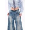 Women's Retro Blue High Waist Wide Leg Jeans - Spring Straight Floor-Length Trousers