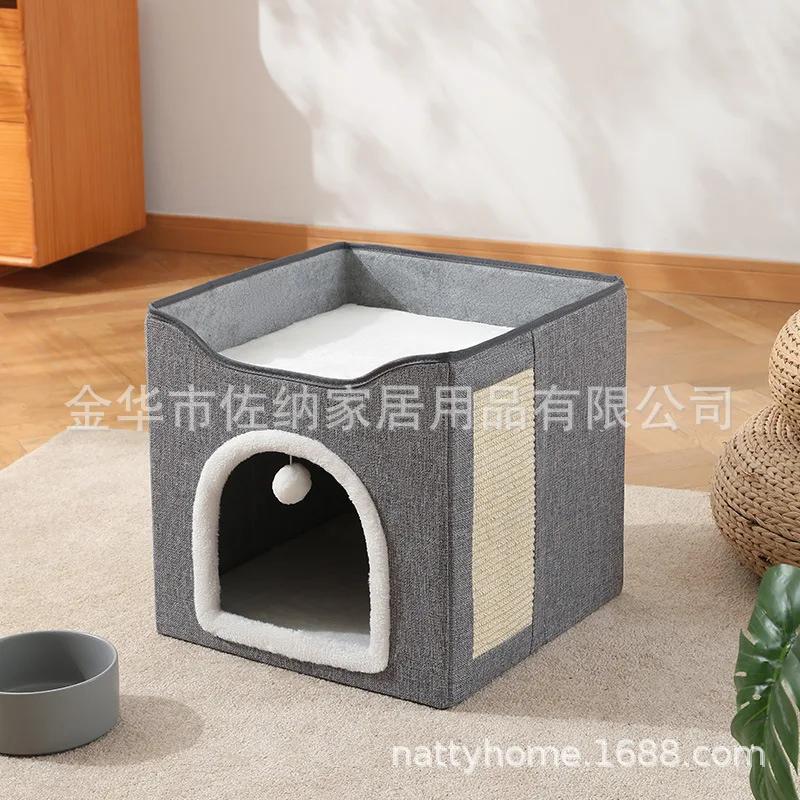 Doppellagiges Katzenbett Universell für alle Jahreszeiten Warm im Winter Halboffen Groß Abnehmbar und Leicht zu Reinigen Faltbares Haustierbett