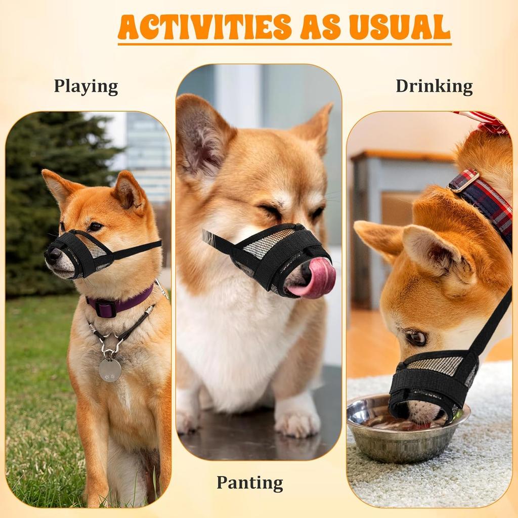 3Pcs Dog Muzzle Soft Mesh Muzzle for Small Medium Large Dogs Adjustable Strap Breathable Dog Mouth Guard Anti Biting Barking Chewing Suitable Pets