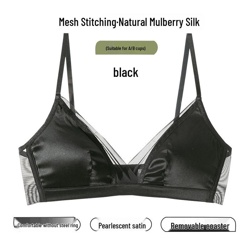

Дышащее нижнее белье из шелка тутового дерева с чашкой-треугольником французского кроя для женщин - Сатиновое тонкое для маленькой груди XL (38/85ABC) чёрный