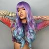 Synthetic Long Wavy Wig Ombre Purple To Blue For WOMEN Cosplay Halloween Wigs Heat Resistant Fiber Bangs Hair