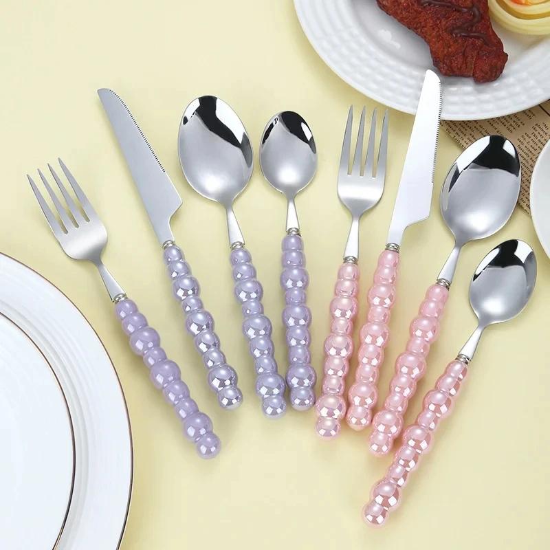 4Pcs Light Luxury Pearl Handle Cutlery Set Creativity Stainless Steel Knife Fork Spoon Western Steak Premium Tableware Gifts