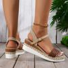 Fashion Weaving Platform Women's Sandals 2024 Ankle Buckle Med Heels Beach Sandalias Mujer Plus Size 43 Open Toe Med Heel Summer Shoes