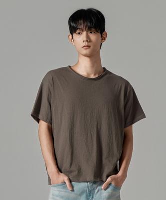 WAAR M1087 Cutoff Round Short Sleeve T-Shirt_Brown