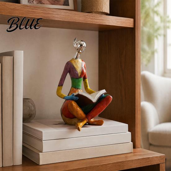 Thoughtful Gifts for Women Abstract Reading Woman Statue Metallic Head Colorful Lady Sculpture Statue Modern Artistic Figurine Living Room Tabletop
