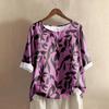 Women's Casual Mid-sleeve Round Neck Retro Floral Print Cotton And Linen Top