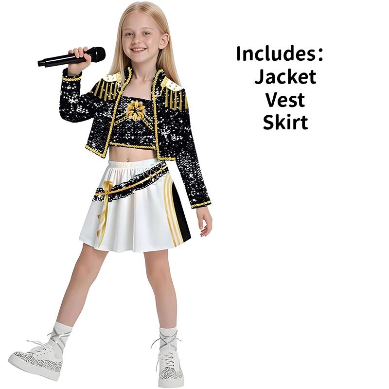 Costume da Cosplay Kpop Hunters Stage per Bambine Ragazze Anime Hunters Outfit da Cosplay Parrucca Completo Costume da Gioco di Ruolo per Feste di Halloween