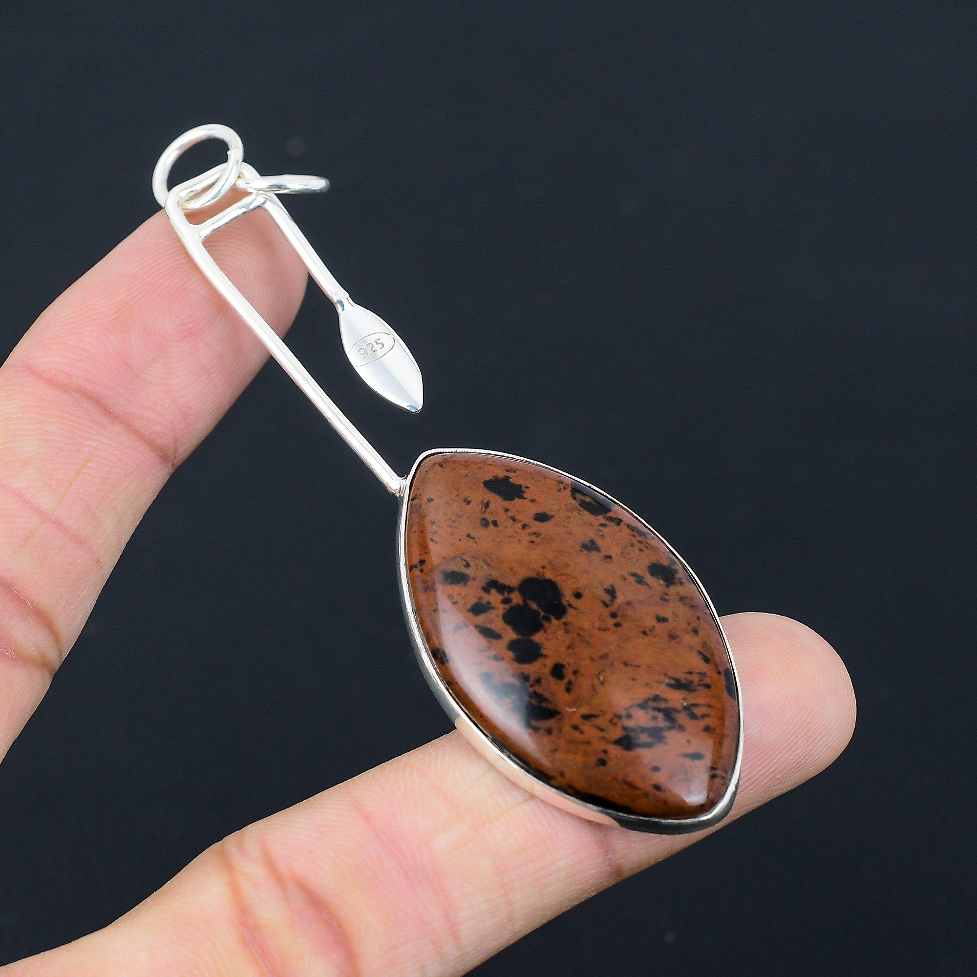 Daughters Day Deal Marquise Natural Mahogany Obsidian Pendant Sterling Silver