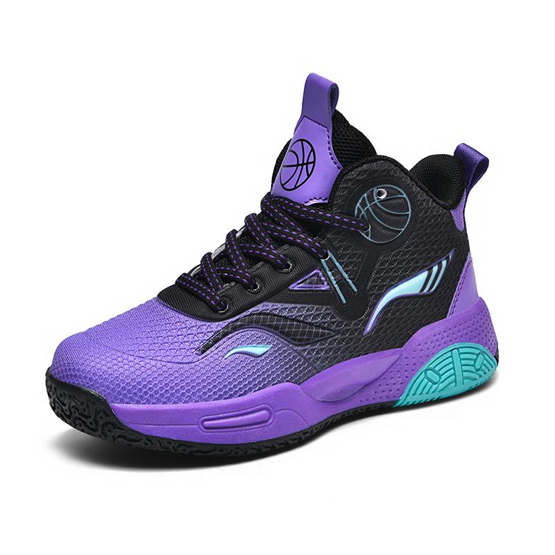 

31-40 Детская обувь больших размеров, противоскользящая, износостойкая, модная спортивная обувь для детей, баскетбольные кроссовки с высоким верхом 40 чёрный/фиолетовый