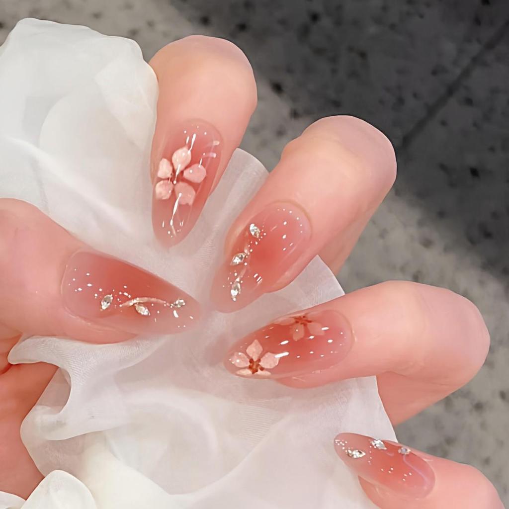 Yuanxi Light Luxury Nude Cat Eye Rhinestone Gradient Handmade Wearable Nail Stickers