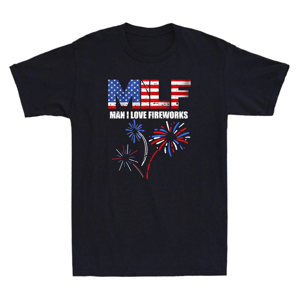MILF Man I Love Fireworks Funny American Patriotic July 4th Retro Men s T-Shirt XL