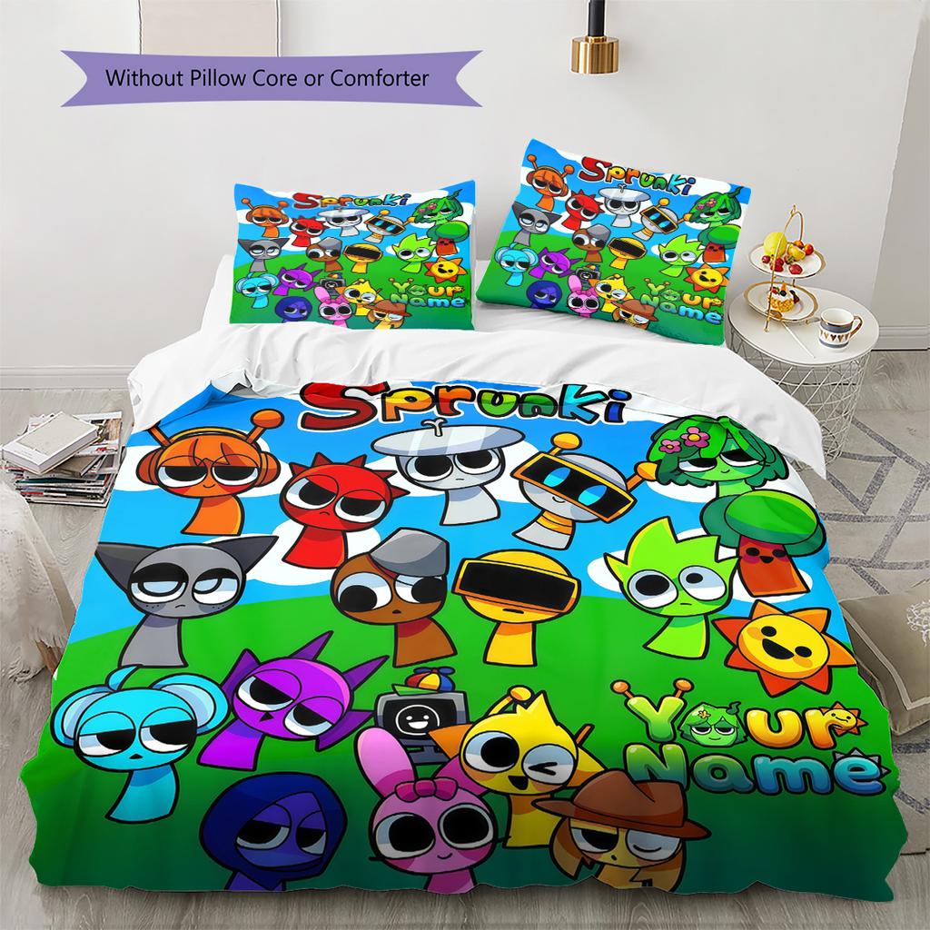 Custom Name Sprunki Characters Gathering Bedding,Quilt Set Quilt Cover Pillowcase Home Birthday Gift (1 * Duvet Cover + 2 * Pillowcase, Without Core)