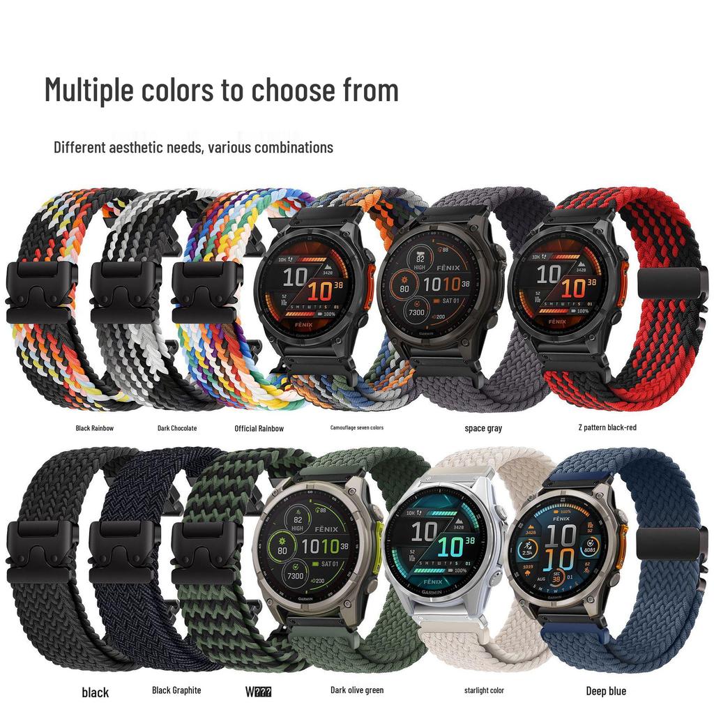 61S Elastic Paracord Watch Band for Garmin Fenix 8, 7X Pro, 955, 965