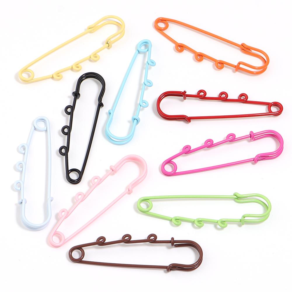 6pcs Safety Pins Brooch Blank Base Brooch Pins With 3 Loops Colorful Metal Pin DIY Brooch Charms For Jewelry Making Accessories