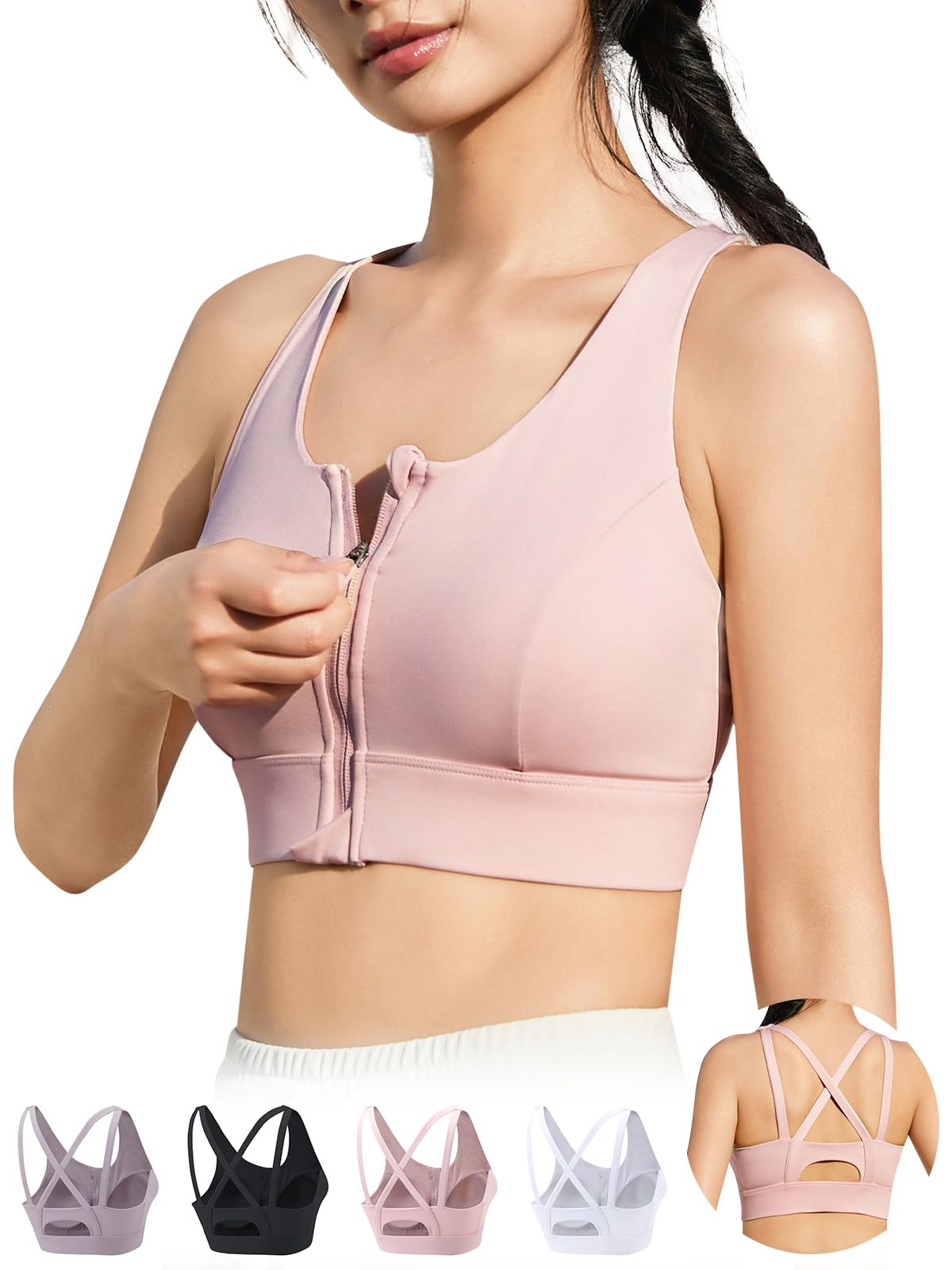 

Спортивный бюстгальтер без застежки спереди, с высокой поддержкой, отличный для йоги, быстро отводящий пот, корректирующий обвисшую грудь, который делает грудь меньше розовый