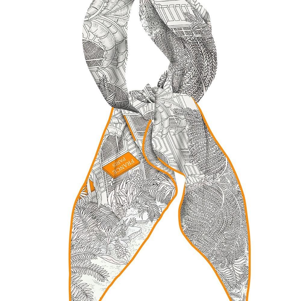 Women Autumn Thin Triangle Twill Scarf Shawl Hijabs Luxury Plant Printing Bandana Foulard Neckerchief For Ladies