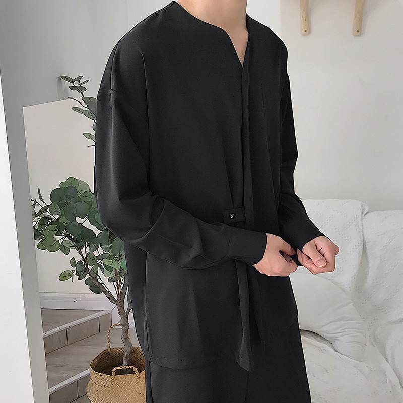 Men's Spring/Summer Lightweight Solid-Color Long-Sleeve Cardigan Youth Loose-Fit Breathable Shirt