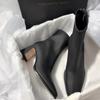 Square Ankle Boots Autumn Comfortable Soft Leather High Heel Boots Women's Fashion Zipper Simple Temperament Women's Shoes