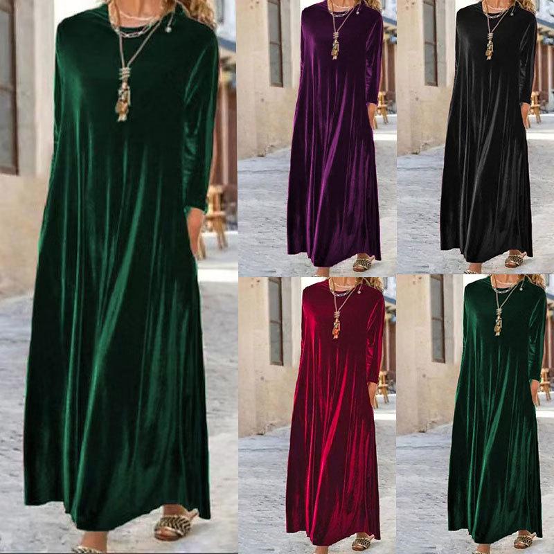 

2026 European & American Solid Gold Velvet Long Dress L